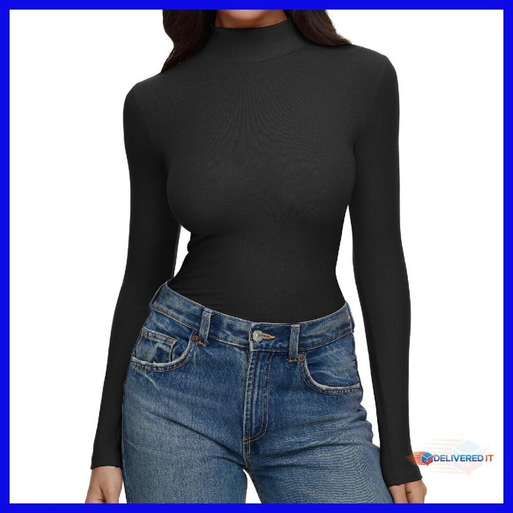 Women's Slim Turtleneck Top Long Sleeve Ribbed Stretch Layering Shirt